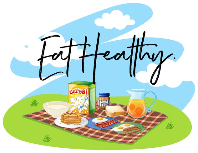 Breakfast set and word eat healthy vector