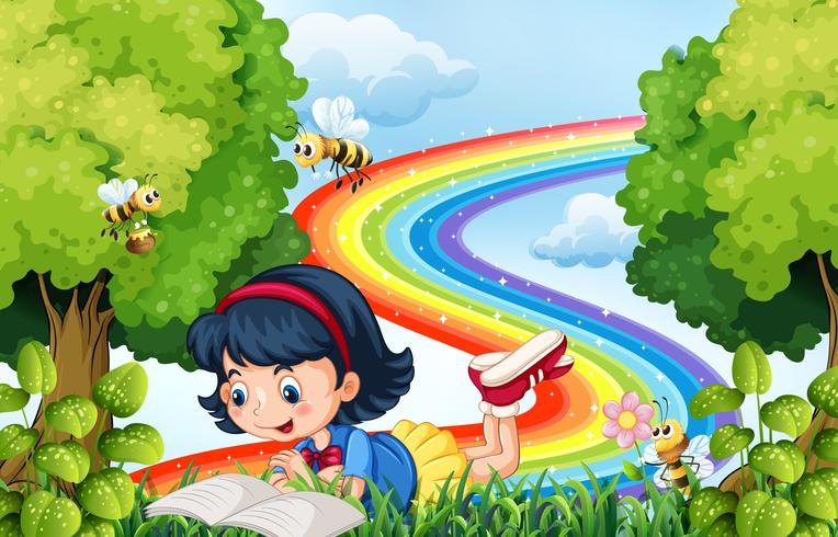 Girl reading book in the park vector