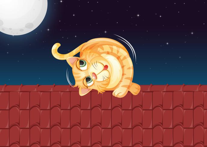 Un gato rodando por el techo. vector