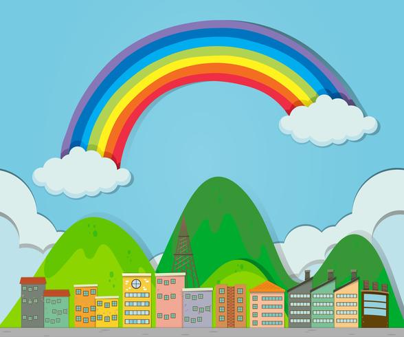 Rainbow over the city vector