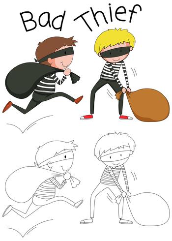 Doodle bad thief character vector