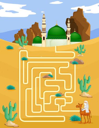 Maze game template with mosque background vector