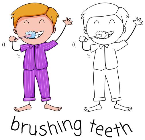 Doodle boy brushing teeth vector