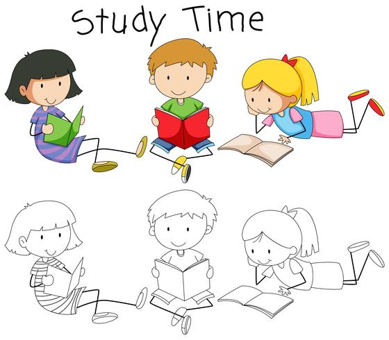 Doodle boy and girl reading book vector