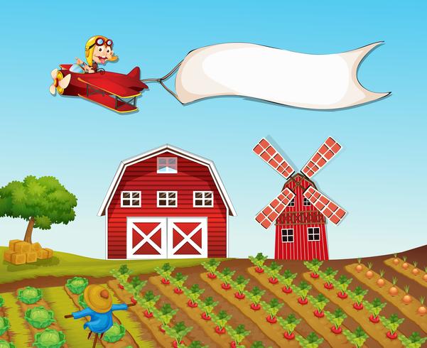 Monkey flying plane over farmyard vector