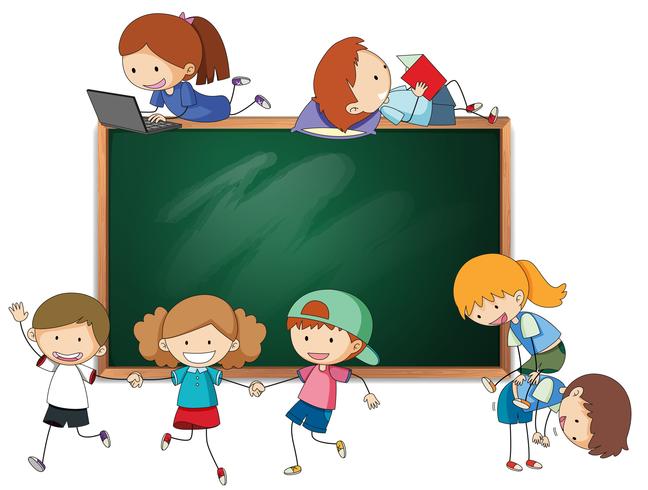 Doodle chaildren with blackboard template vector