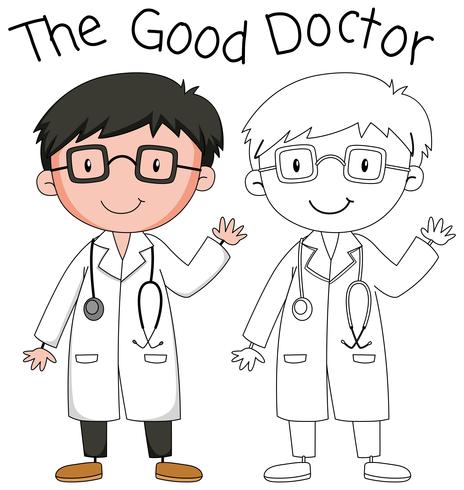 Doodle buen personaje de doctor vector