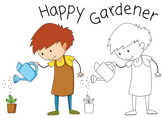 Boy watering a plant vector