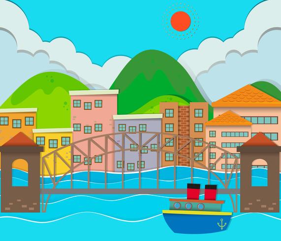 City view with buildings and bridge vector