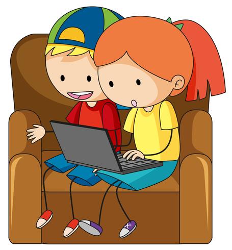 Doodle children playing computer vector