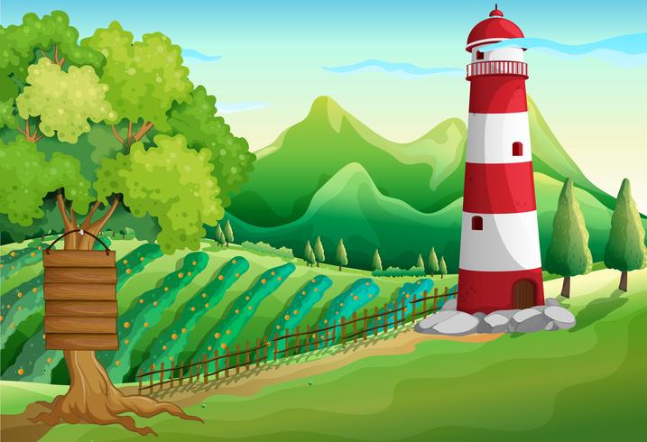 Scene with lighthouse and farmyard vector