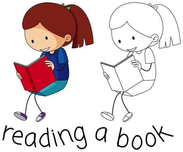 Doodle niña leyendo libro vector