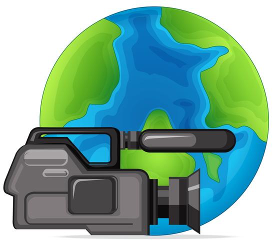 Professional video camera on globe vector