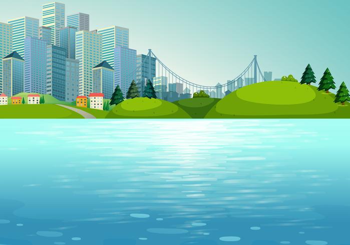 Scene with buildings and river vector