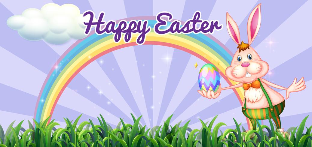 Easter festival with easter bunny holding egg vector