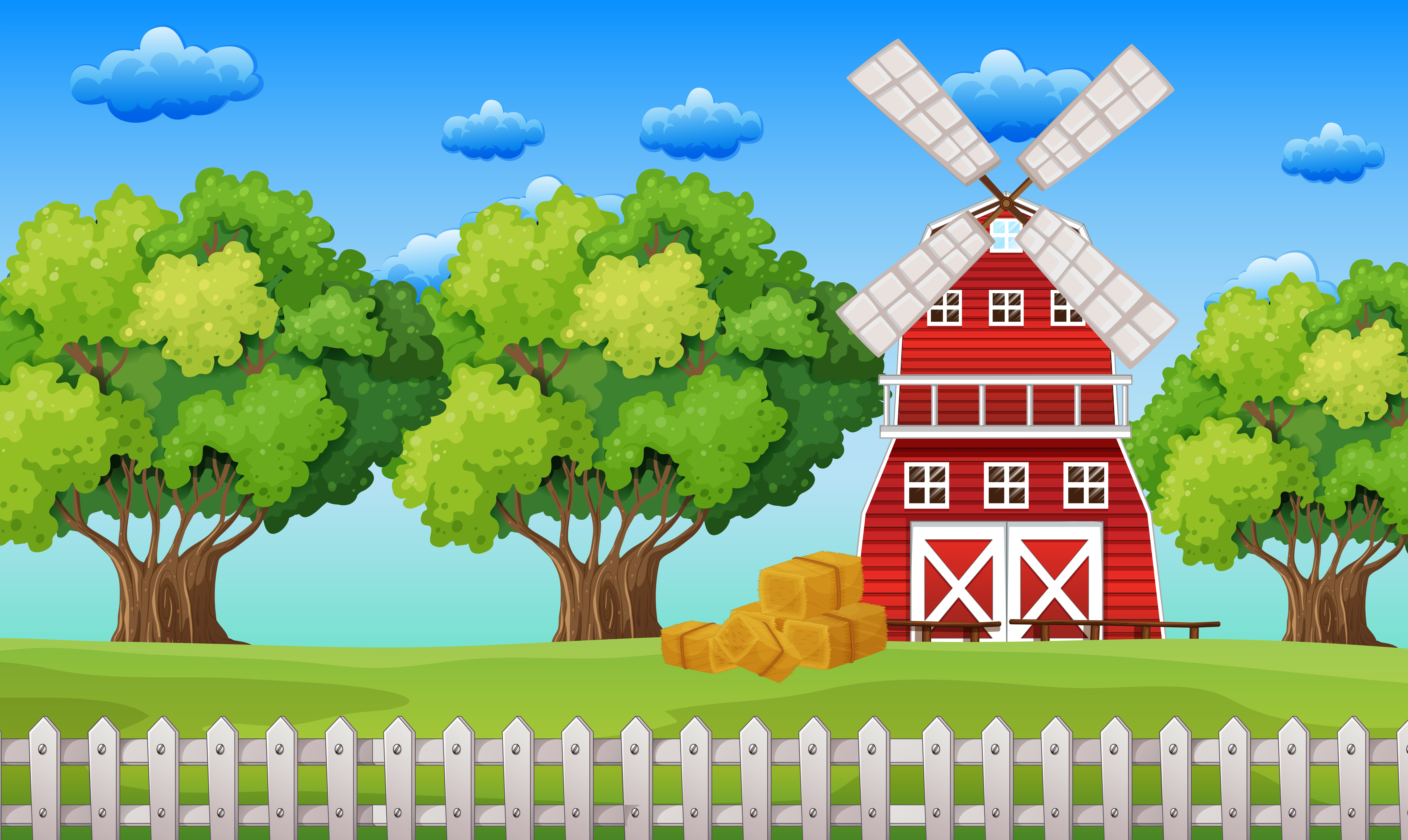 Farm scene with windmill in the field 520021 Vector Art at Vecteezy