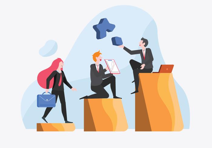 Office Staff Achieving Company Goals Vector Flat Illustration