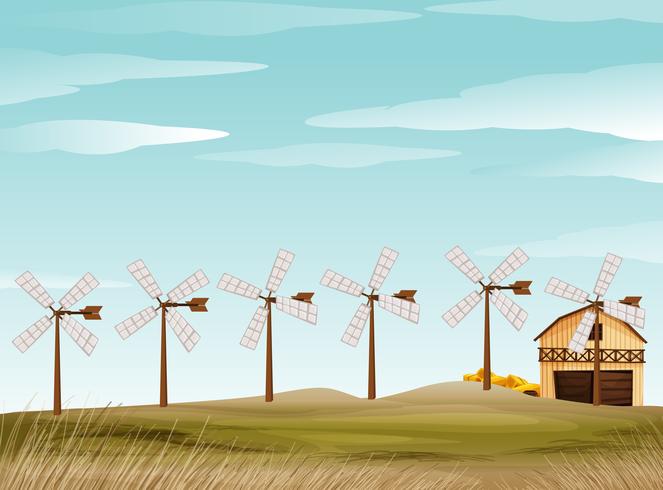 Farm scene with windmill and barn vector