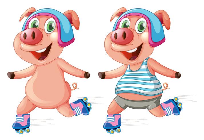 Pigs playing roller skate vector