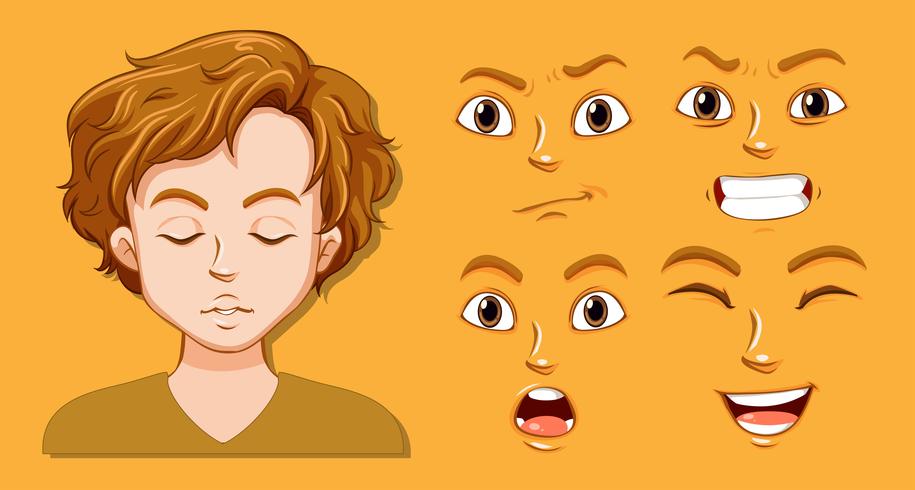 Conjunto de expresión facial del hombre. vector