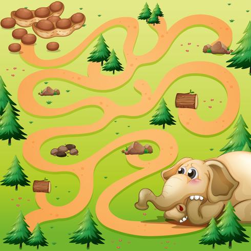 Plantilla de juego con elefante y maní. vector