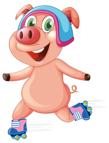Happy pig playing roller skate vector