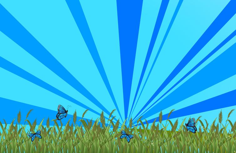 A garden with blue butterflies vector