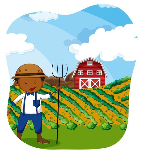 Agricultor trabajando en las tierras de cultivo. vector