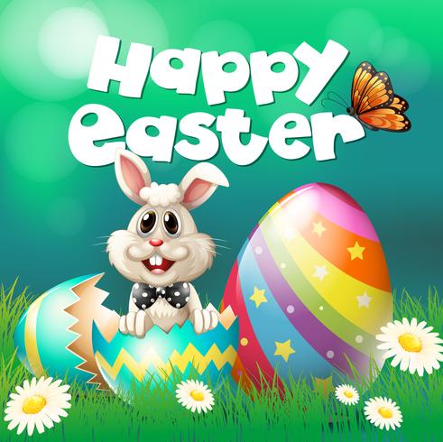 Happy Easter poster with bunny and eggs vector