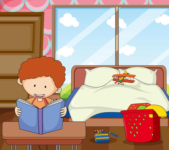 Boy study in the bedroom vector