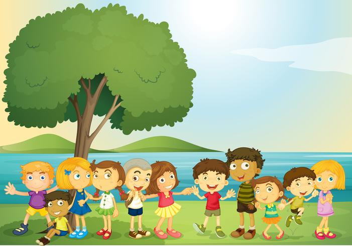 Children being happy at the park vector