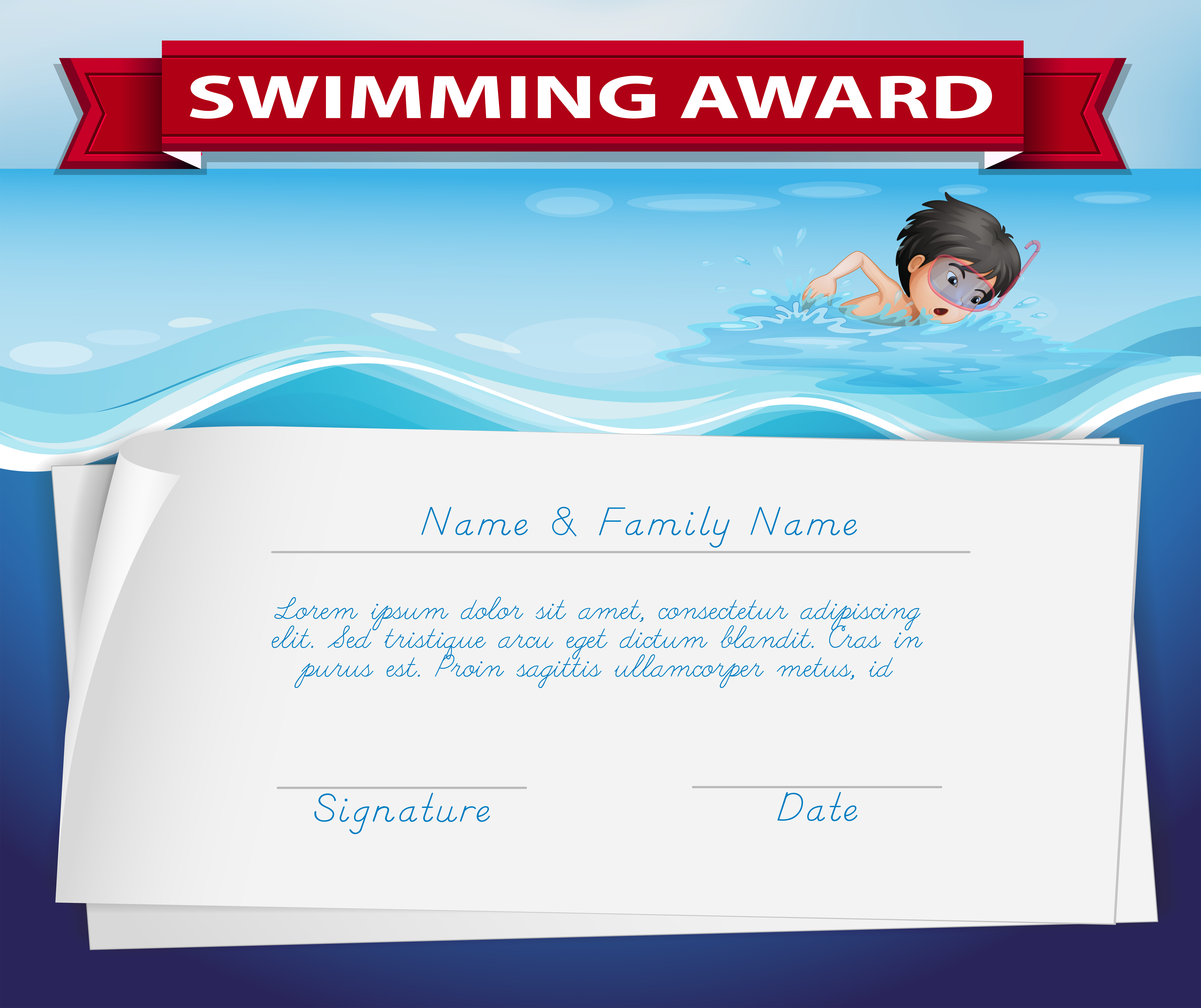 Template of certificate for swimming award 22 Vector Art at With Regard To Free Swimming Certificate Templates