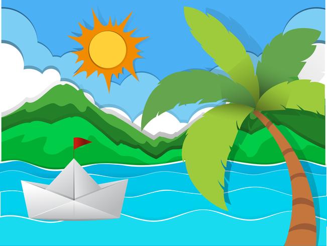 Paper boat floating in the sea vector