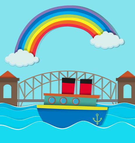 Bridge over river and boat on water vector