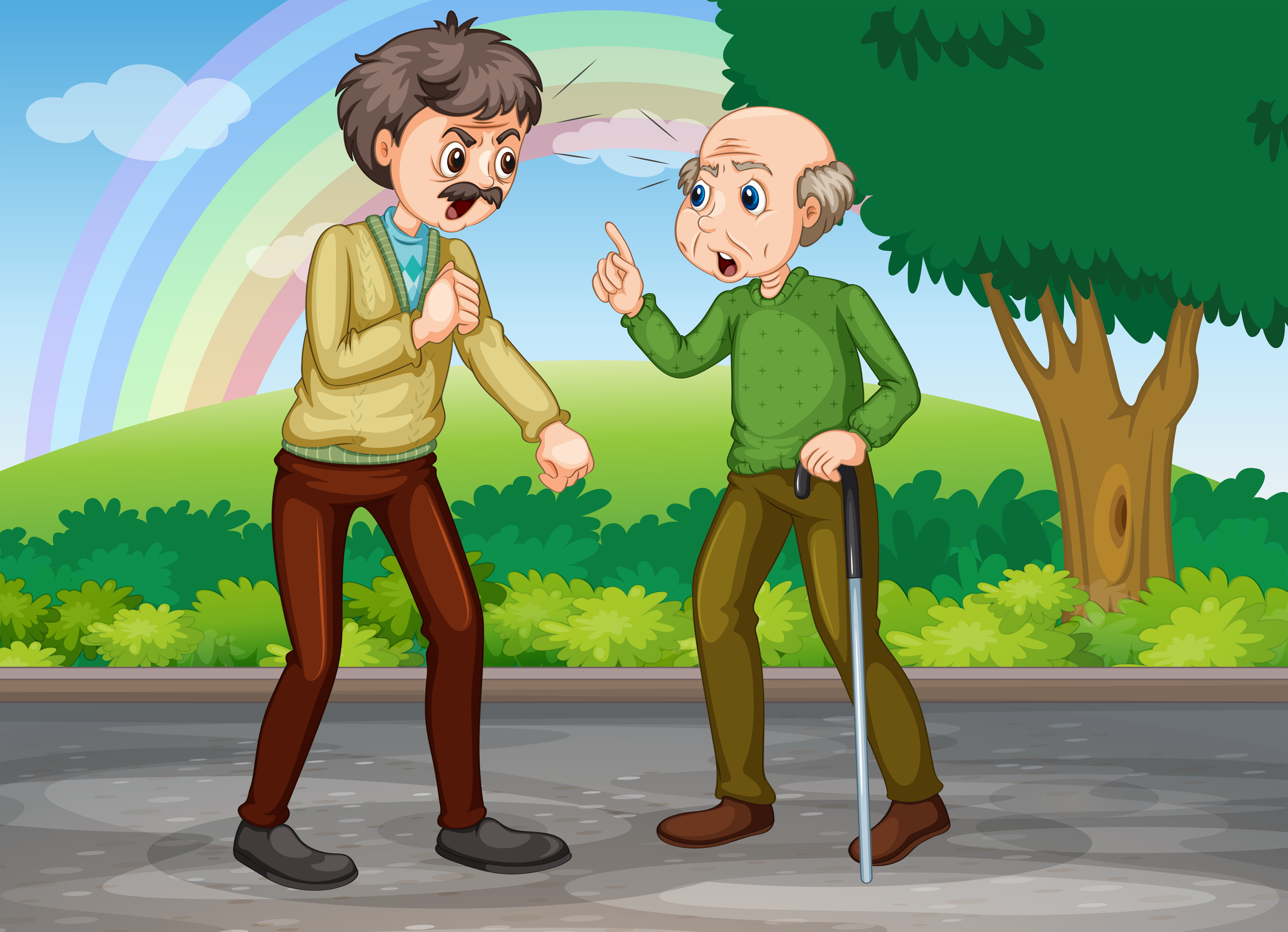 picture Two Animated People Fighting two old men fighting in the park 520188 vector art at vecteezy