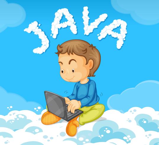 Young man coding JAVA on cloud vector
