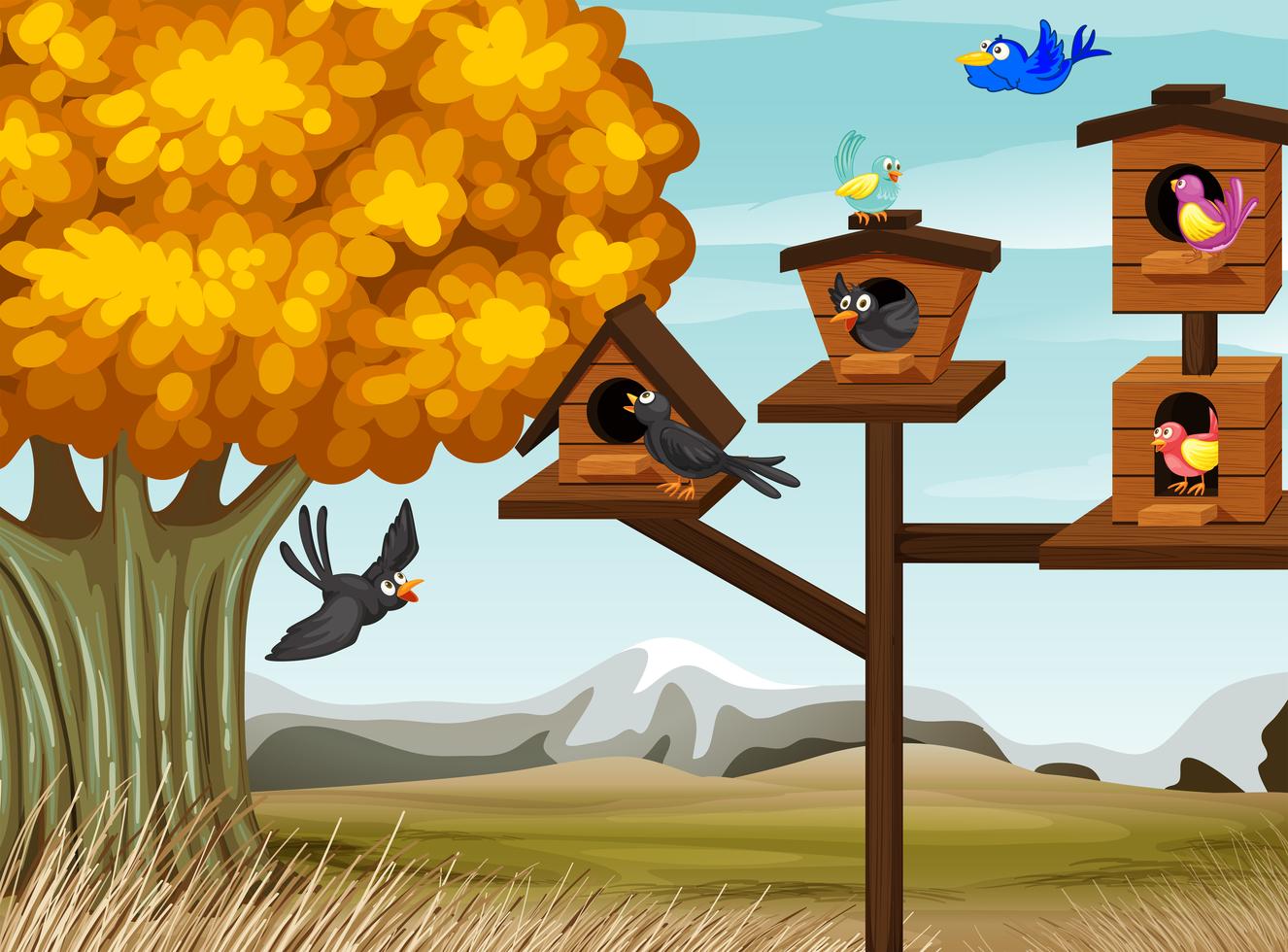 Many birds living in birdhouse 520191 Vector Art at Vecteezy