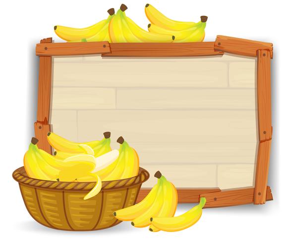 Banana en canasta sobre tabla de madera vector