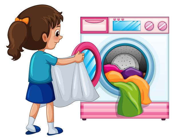 Young girl doing laundry vector