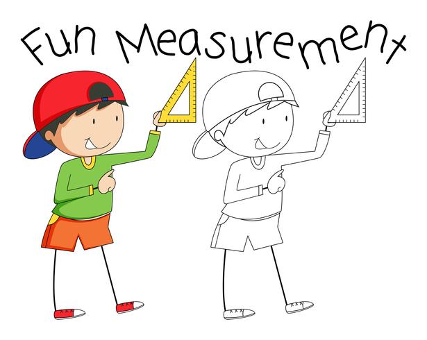 Doodle boy holding measurement tool vector