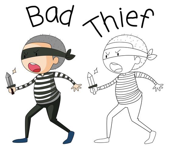 Doodle bad thief character vector