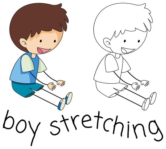 Doodle boy stretching on white background vector