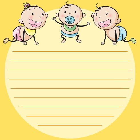 Line paper template with three babies vector