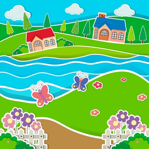 Houses by the river vector