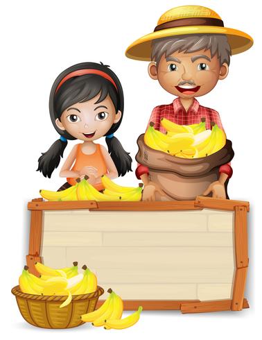 Farmer with banana wooden banner vector
