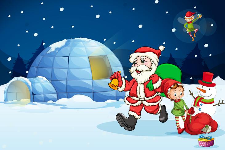 santa claus and kids vector