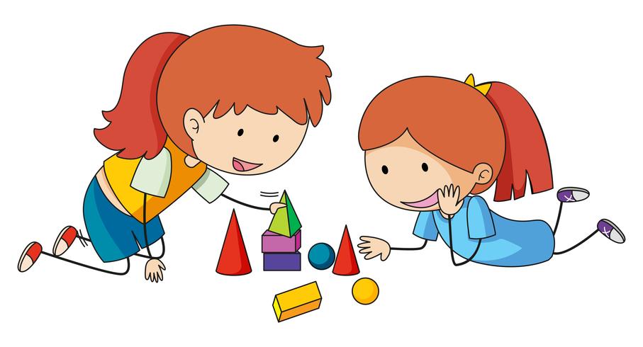 Girls playing block toys vector