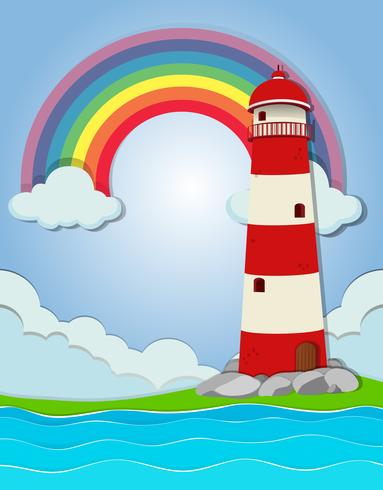 Lighthouse by the ocean vector