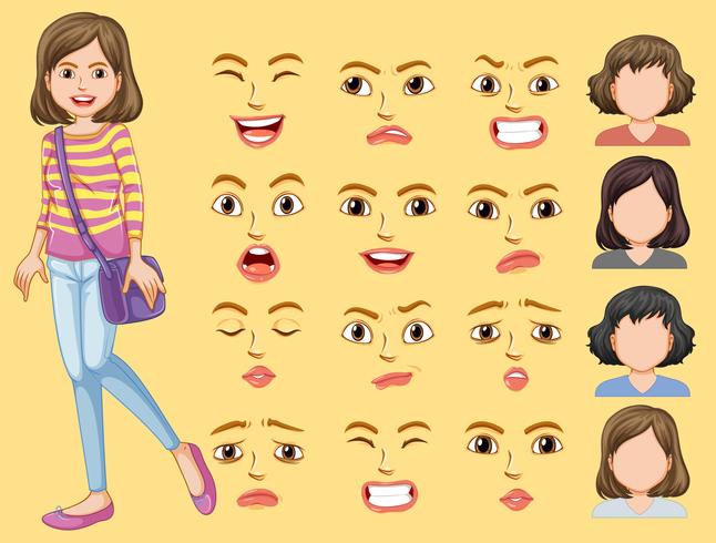 Girl with different facial expression vector