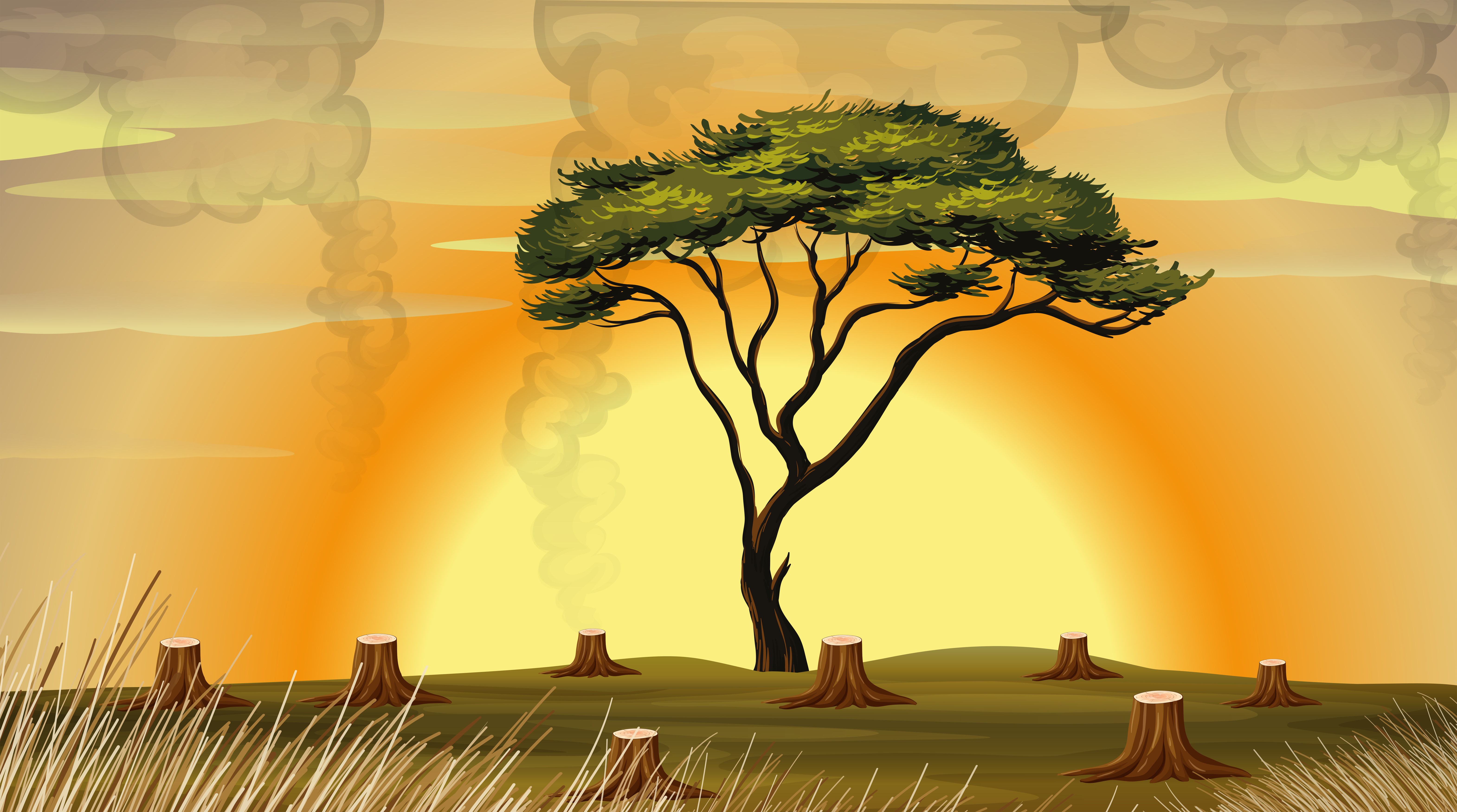 Deforestation scene with smoke in the field 520328 Vector Art at Vecteezy